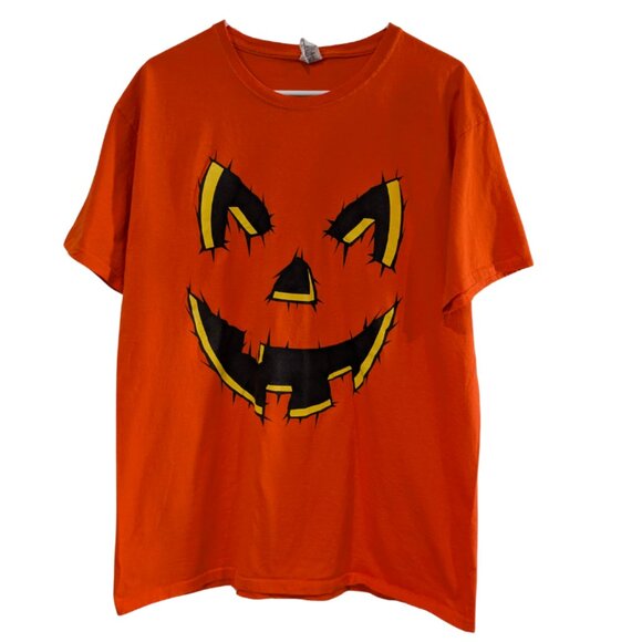 Halloween Men's Jack-O-Lantern Pumpkin Face T-Shirt, Large, Orange, 100% Cotton - Picture 1 of 10